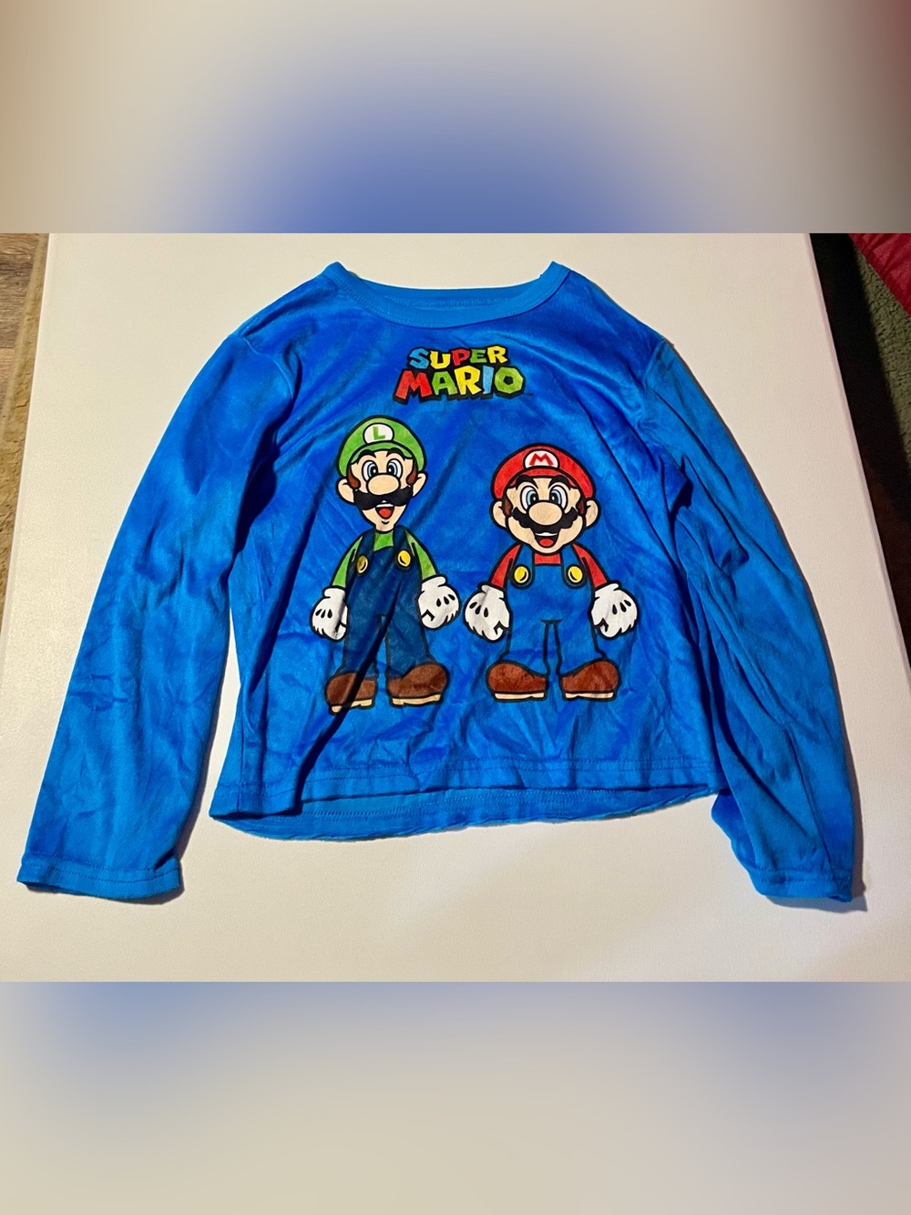 NWOT Gaming Super Mario Bros Blue Fleece Pajama Top Size 6 Mario and Luigi